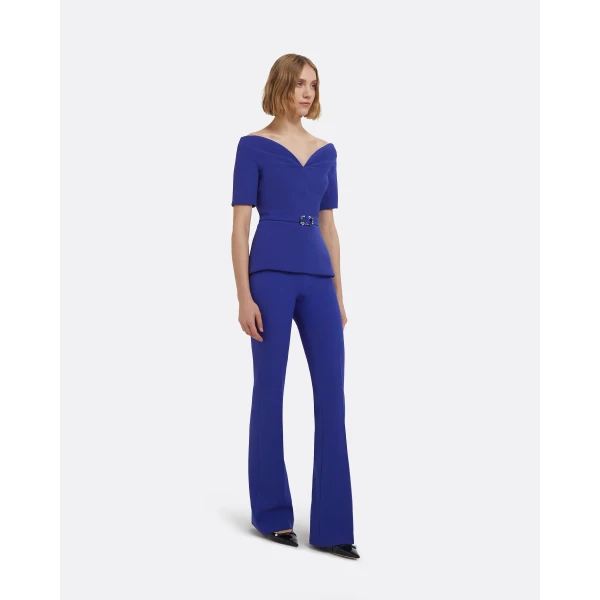 Lyddie Tops In Skiathos Blue With Multi-Blues Belt by Safiyaa ‚Äì luxury tops in Blue available at Luxury Shoes 