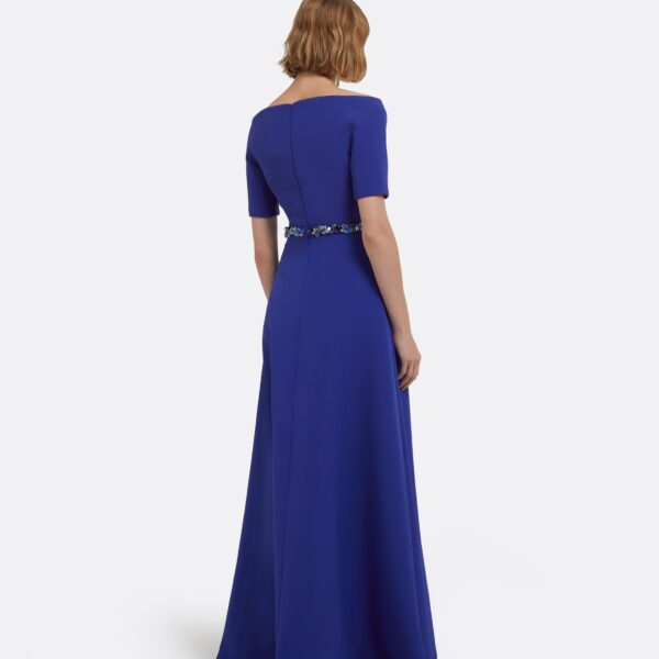 Lydia Long Dress In Skiathos Blue With Multi-Blues Belt by Safiyaa ‚Äì luxury dresses in Blue available at Luxury Shoes 