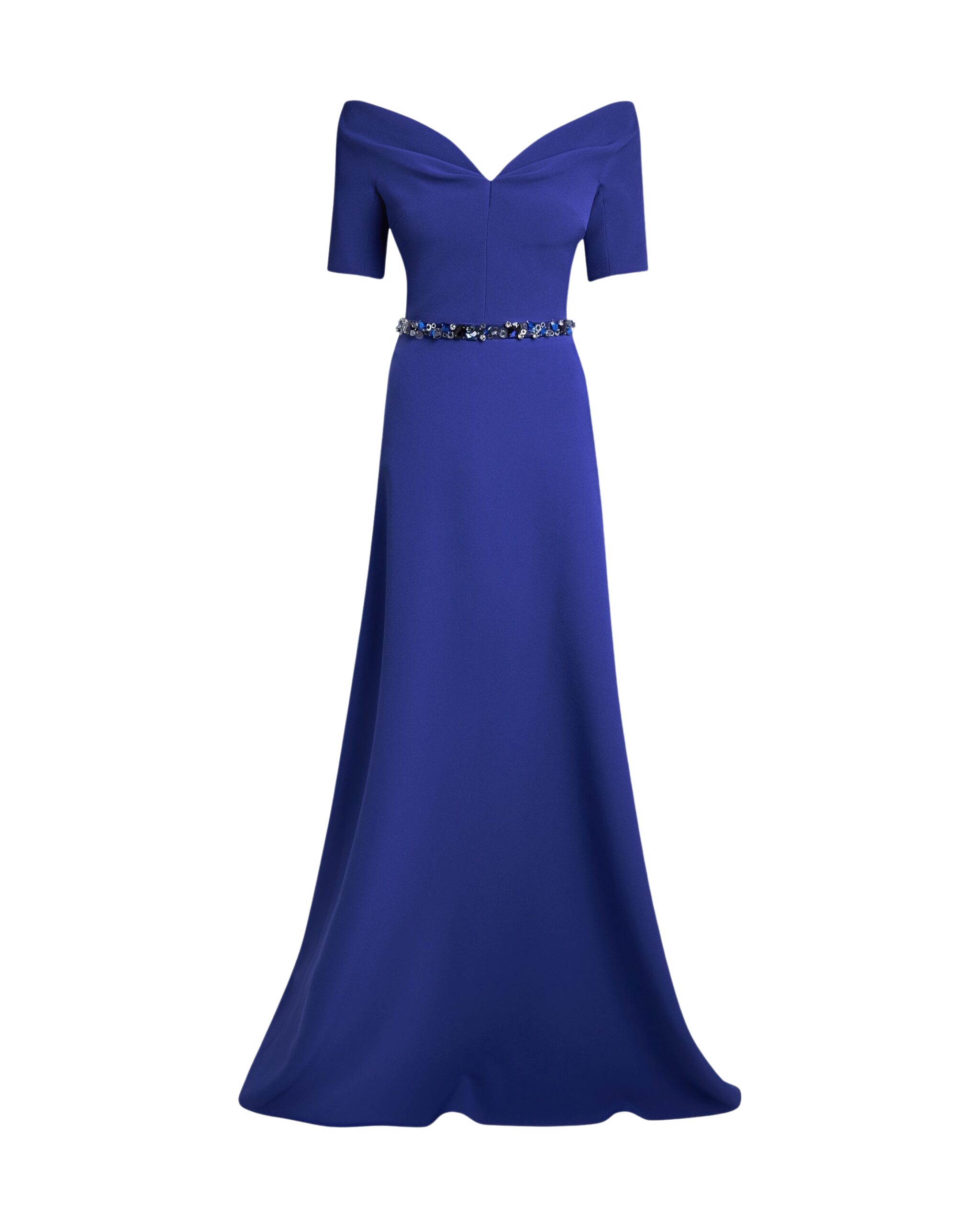 Safiyaa Lydia Long Dress In Skiathos Blue With Multi-Blues Belt