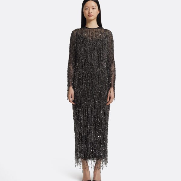 Lyran Midi Dress In Black With Gunmetal by Safiyaa ‚Äì luxury dresses in Black available at Luxury Shoes 