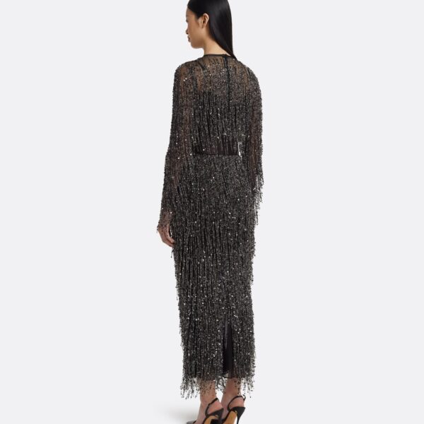 Lyran Midi Dress In Peat Brown On Black With Gunmetal by Safiyaa ‚Äì luxury dresses in Black available at Luxury Shoes 