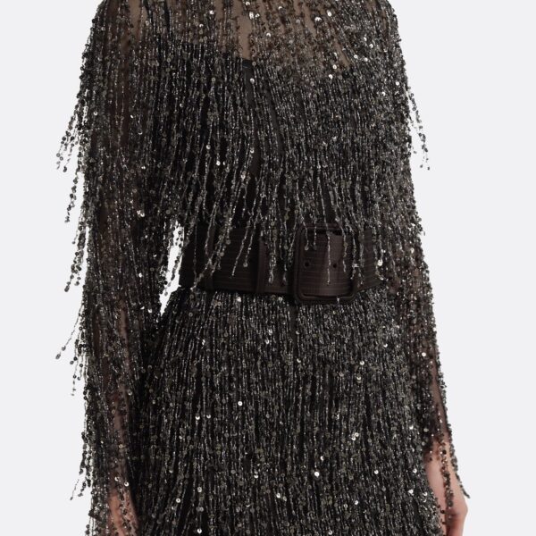 Lyran Midi Dress In Peat Brown On Black With Gunmetal by Safiyaa ‚Äì luxury dresses in Black available at Luxury Shoes 