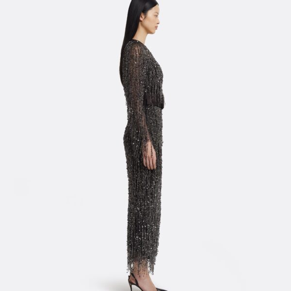 Lyran Midi Dress In Peat Brown On Black With Gunmetal by Safiyaa ‚Äì luxury dresses in Black available at Luxury Shoes 