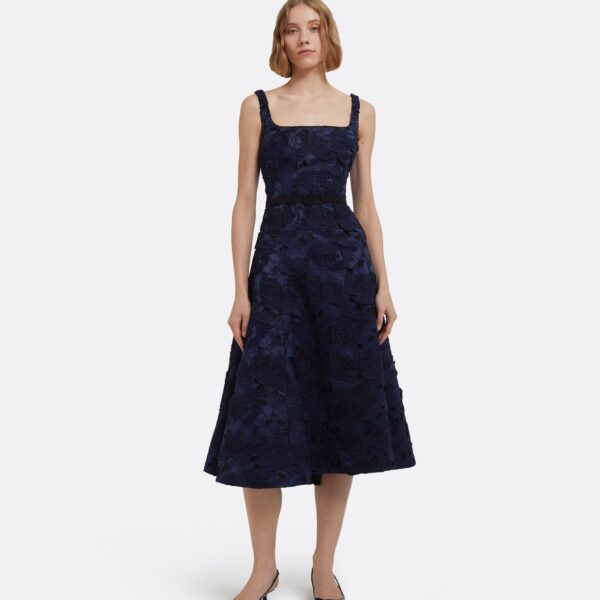 Marnie Midi Dress In Black And Navy by Safiyaa ‚Äì luxury dresses in Blue available at Luxury Shoes 