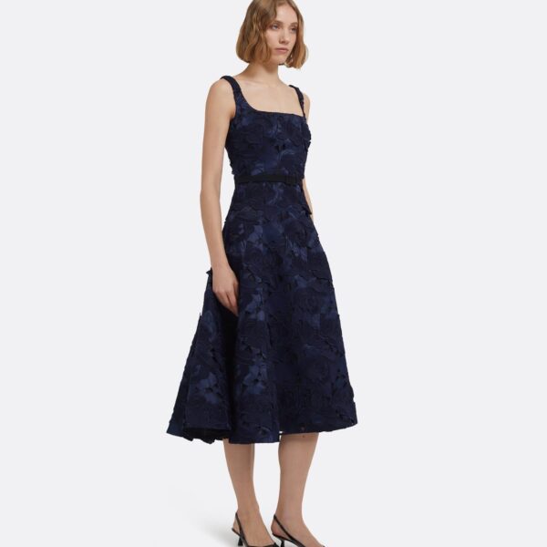 Marnie Midi Dress In Black And Navy by Safiyaa ‚Äì luxury dresses in Blue available at Luxury Shoes 