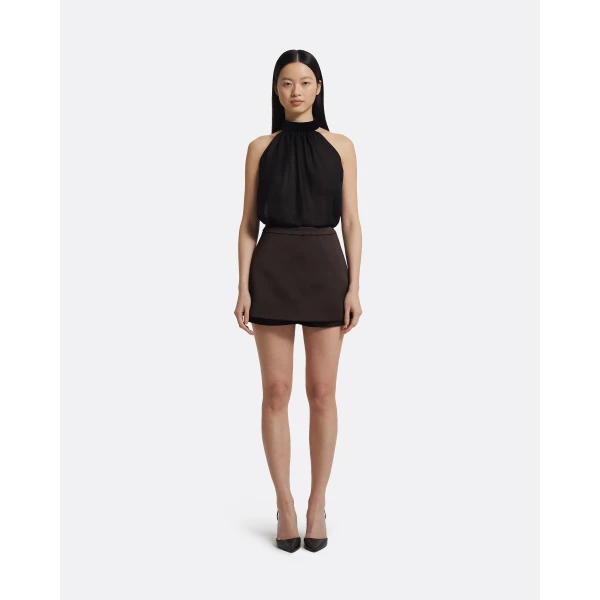 Matilda Skirt In Peat Brown by Safiyaa ‚Äì luxury skirts in Brown available at Luxury Shoes 