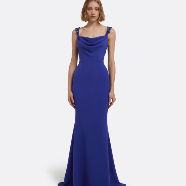 Melina Long Dress In Skiathos With Multi-Blues by Safiyaa ‚Äì luxury dresses in Blue available at Luxury Shoes 