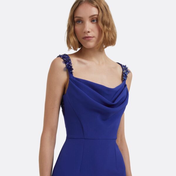 Melina Long Dress In Skiathos With Multi-Blues by Safiyaa ‚Äì luxury dresses in Blue available at Luxury Shoes 
