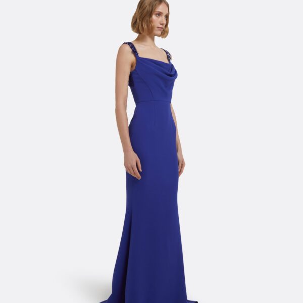 Melina Long Dress In Skiathos With Multi-Blues by Safiyaa ‚Äì luxury dresses in Blue available at Luxury Shoes 
