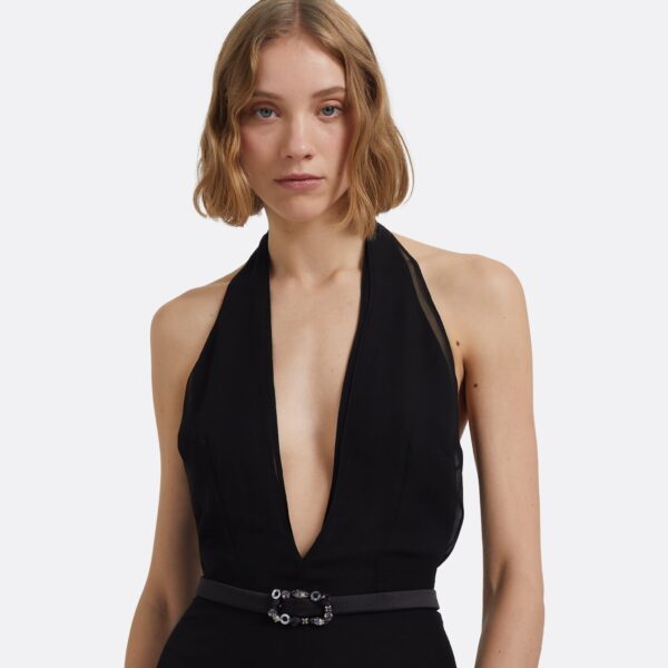 Morgana Long Dress In Black With Embellished Belt by Safiyaa ‚Äì luxury dresses in Black available at Luxury Shoes 