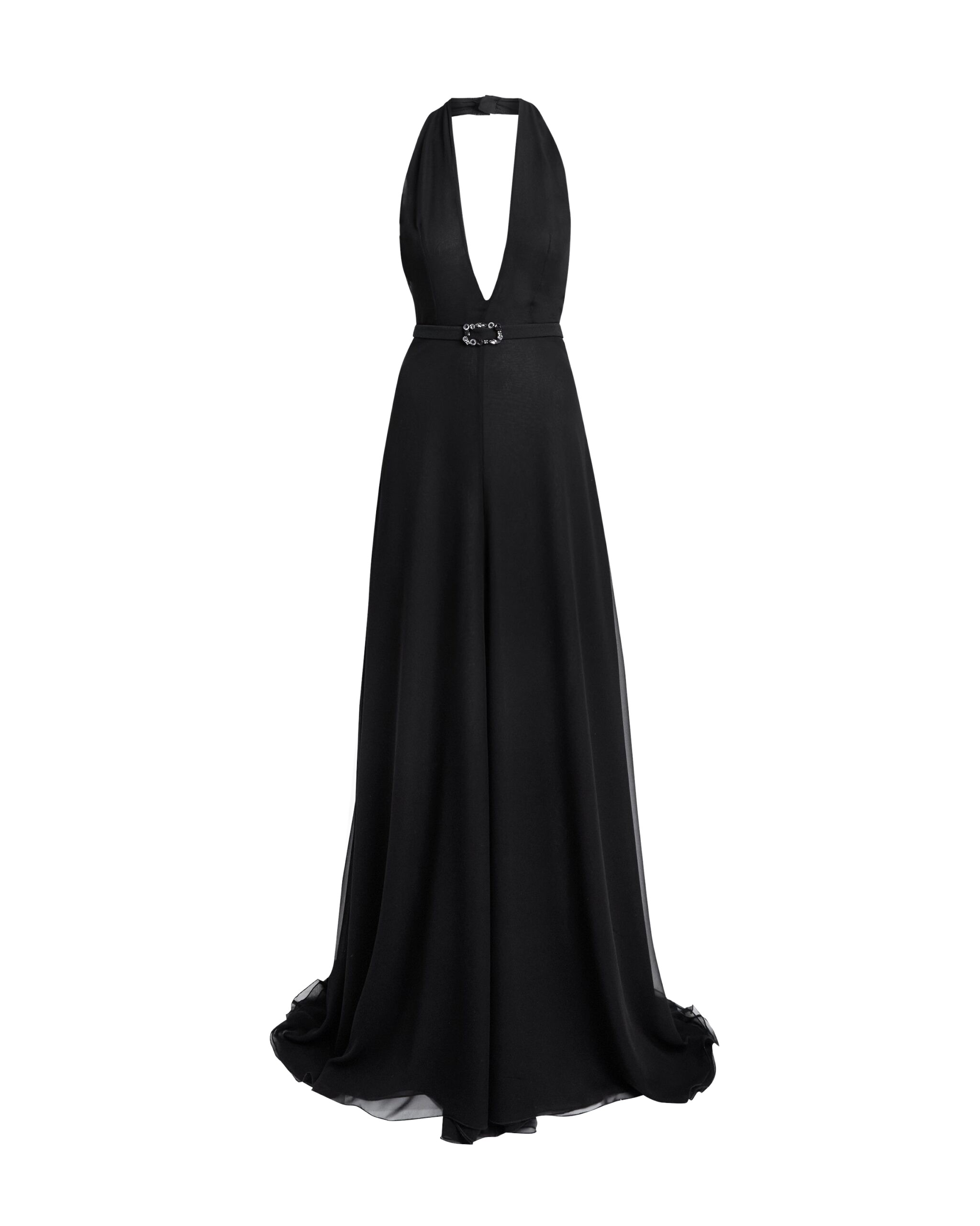 Safiyaa Morgana Long Dress In Black With Embellished Belt