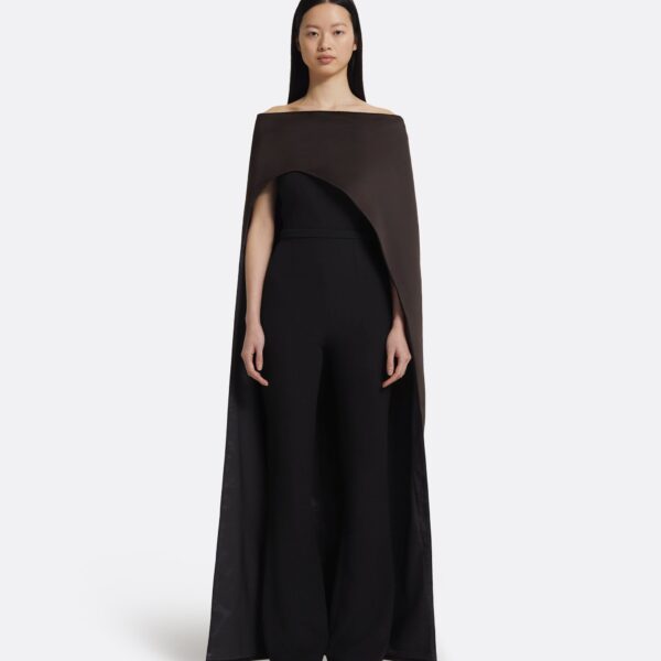 Myrine Jumpsuit & Maddox Harness In Peat Brown by Safiyaa ‚Äì luxury jumpsuit in Black available at Luxury Shoes 
