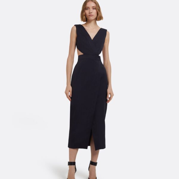 Oakley Midi Dress In Midnight Navy by Safiyaa ‚Äì luxury dresses in Blue available at Luxury Shoes 