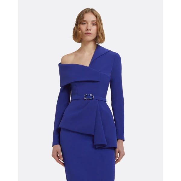 Odessa Tops In Skiathos Blue With Multi-Blues Belt by Safiyaa ‚Äì luxury tops in Blue available at Luxury Shoes 