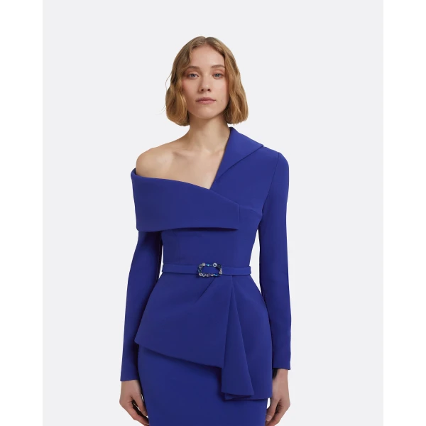 Odessa Tops In Skiathos Blue With Multi-Blues Belt by Safiyaa ‚Äì luxury tops in Blue available at Luxury Shoes 