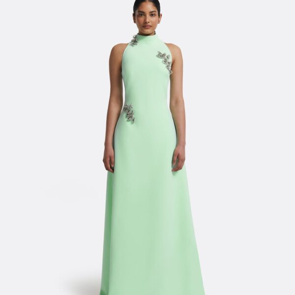 Priscilla Long Dress In Brook Green With Silver by Safiyaa ‚Äì luxury dresses in Green available at Luxury Shoes 