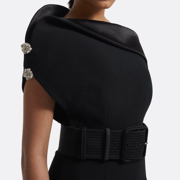 Reina Dress In Black With Crystal And Belt by Safiyaa ‚Äì luxury dresses in Black available at Luxury Shoes 