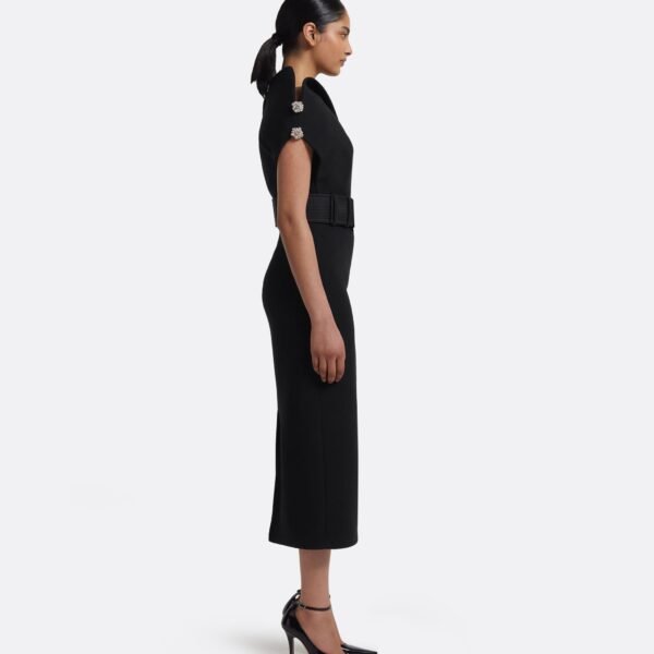 Reina Dress In Black With Crystal And Belt by Safiyaa ‚Äì luxury dresses in Black available at Luxury Shoes 