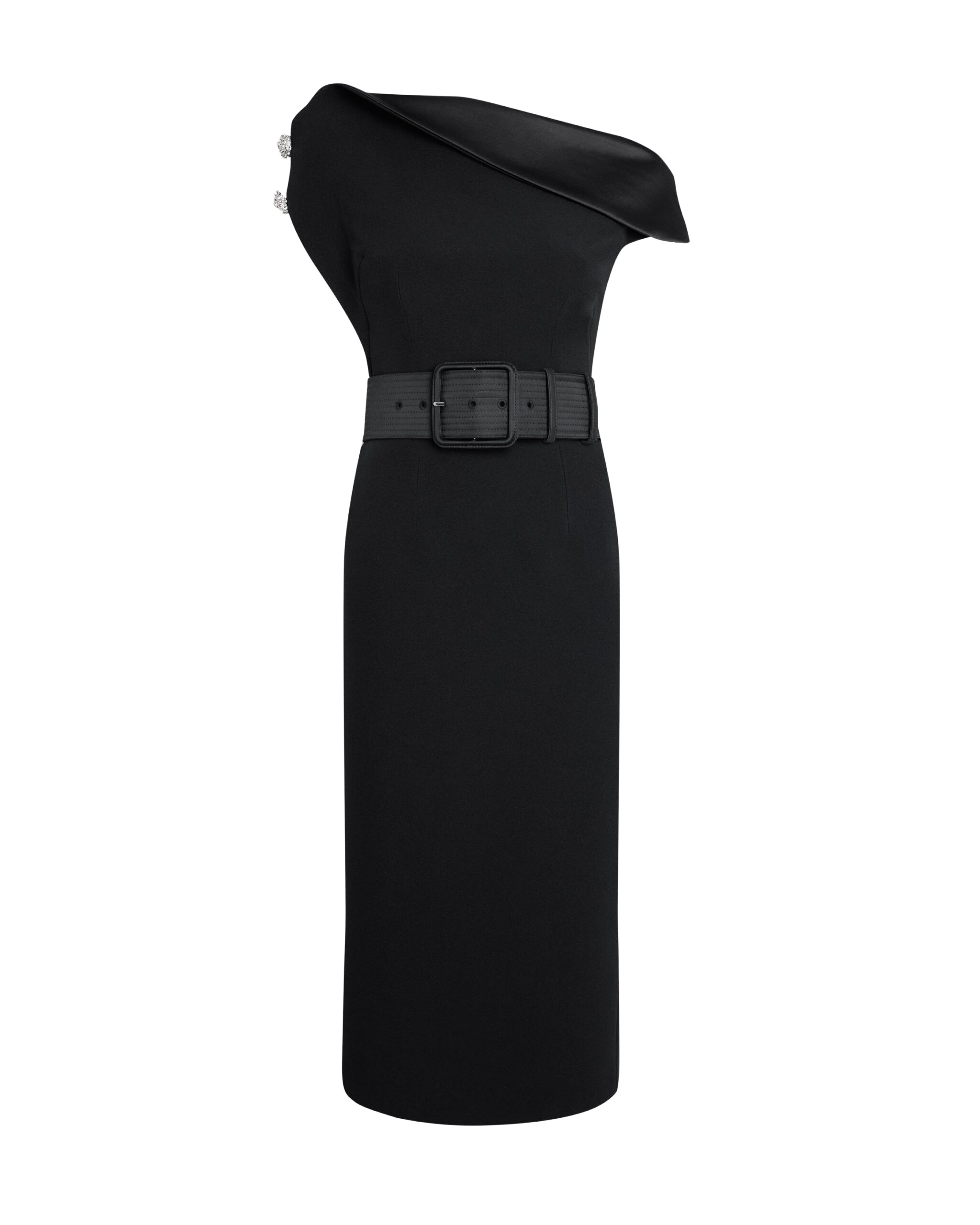 Safiyaa Reina Dress In Black With Crystal And Belt