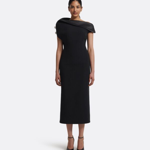 Reina Dress In Black With Crystal by Safiyaa ‚Äì luxury dresses in Black available at Luxury Shoes 