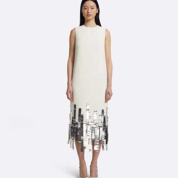Ripa Midi Dress In Ivory With Silver by Safiyaa ‚Äì luxury dresses in Ivory available at Luxury Shoes 