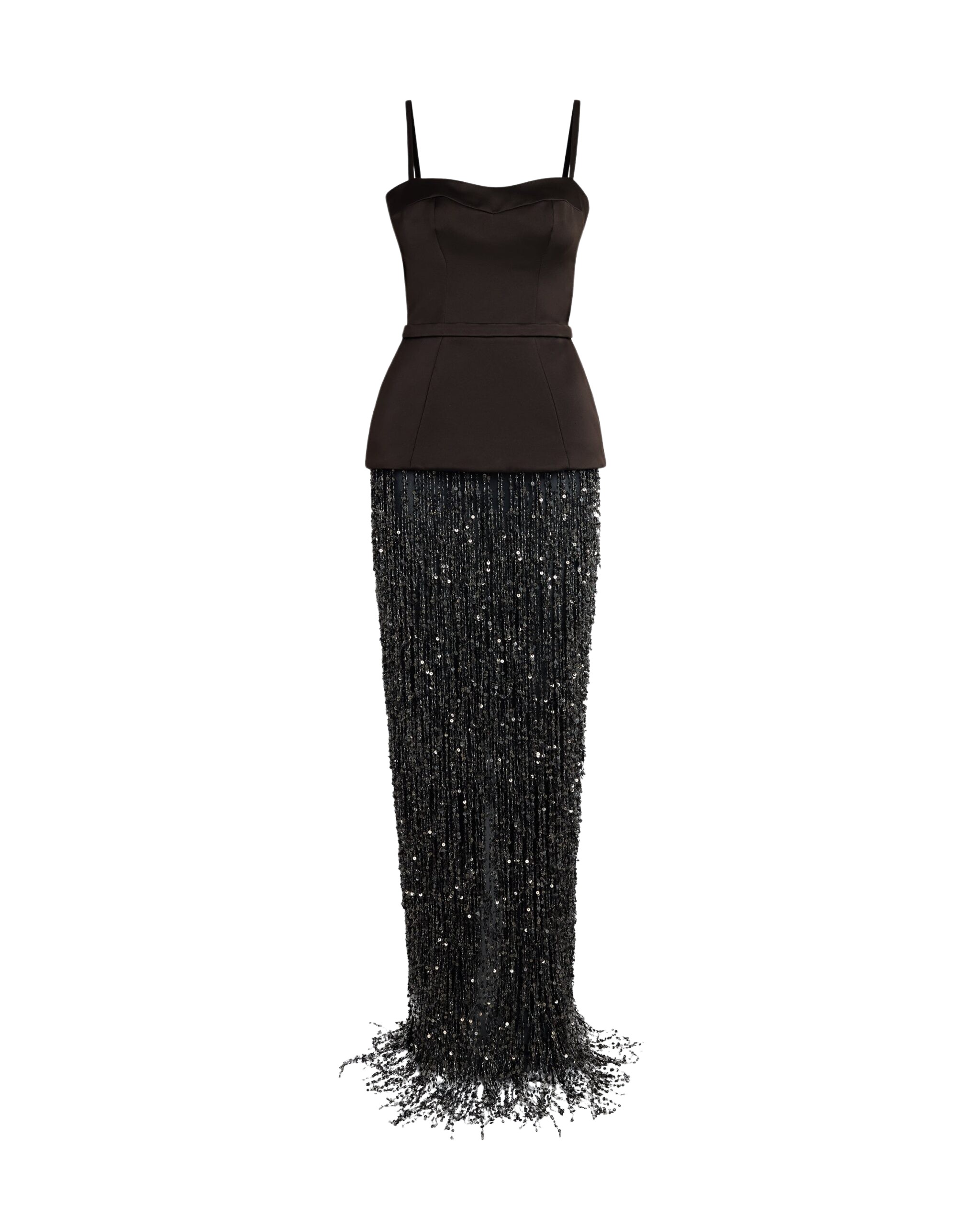 Safiyaa Saori Long Dress In Peat Brown On Black