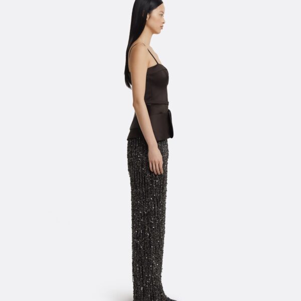 Sorai Long Dress In Peat Brown On Black by Safiyaa ‚Äì luxury dresses in Black available at Luxury Shoes 
