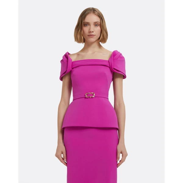 Thalia Top In Pompeii With Embellished Belt by Safiyaa ‚Äì luxury tops in Pink available at Luxury Shoes 