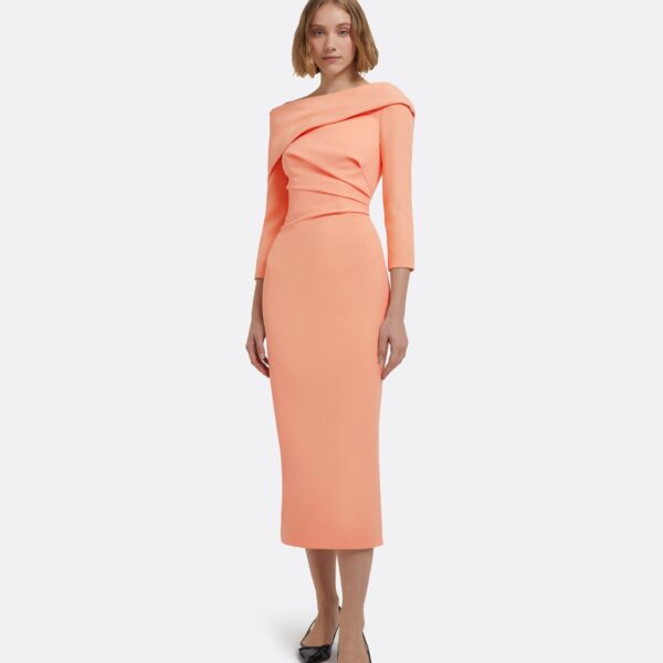 Vera Midi Dress In Apricot by Safiyaa ‚Äì luxury dresses in Orange available at Luxury Shoes 