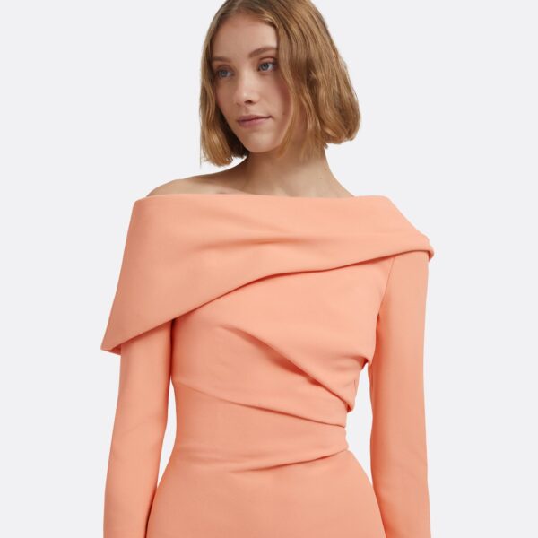Vera Midi Dress In Apricot by Safiyaa ‚Äì luxury dresses in Orange available at Luxury Shoes 
