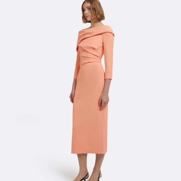 Vera Midi Dress In Apricot by Safiyaa ‚Äì luxury dresses in Orange available at Luxury Shoes 