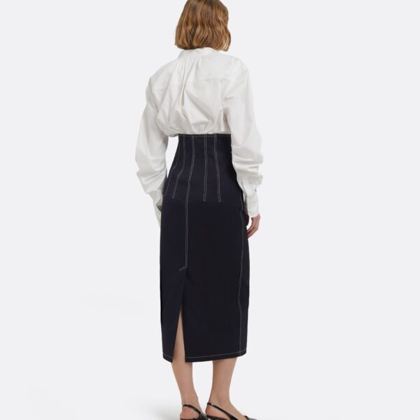 Weatherly Midi Dress In Ivory And Midnight Navy by Safiyaa ‚Äì luxury dresses in Blue available at Luxury Shoes 