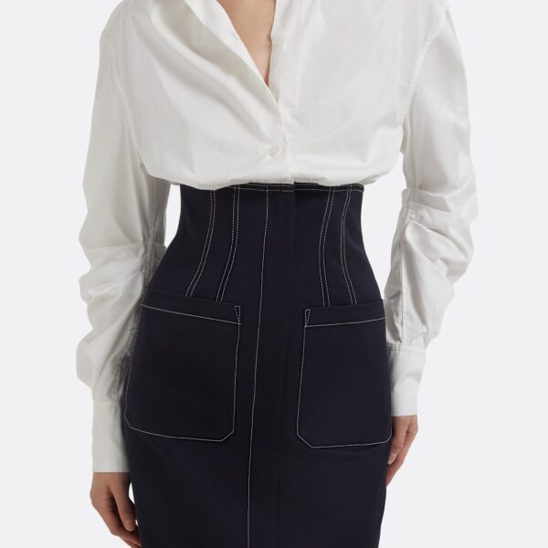 Weatherly Midi Dress In Ivory And Midnight Navy by Safiyaa ‚Äì luxury dresses in Blue available at Luxury Shoes 