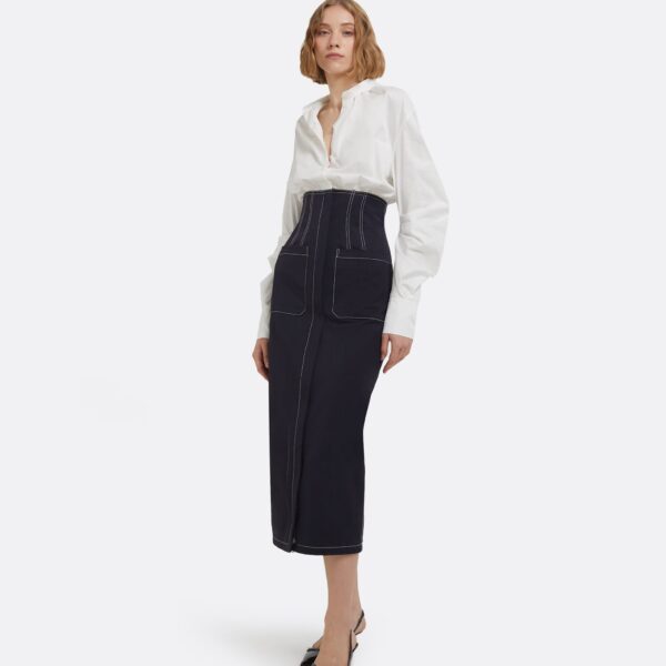 Safiyaa Weatherly Midi Dress In Ivory And Midnight Navy, view 5