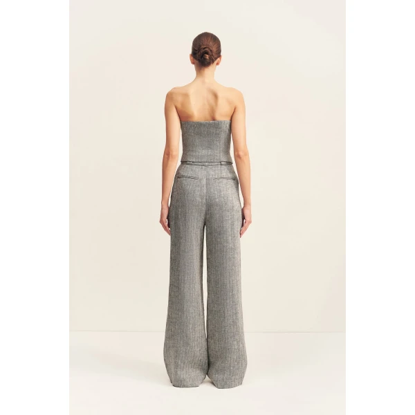High waisted tailored pant with coin pocket detail in a herringbone pure linen.