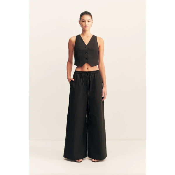 Wide leg pant in black in a premium stretch cotton blend.