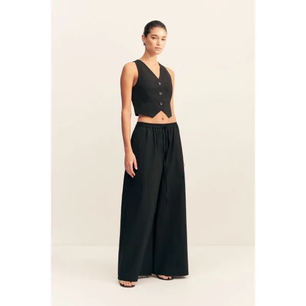 Wide leg pant in black in a premium stretch cotton blend.