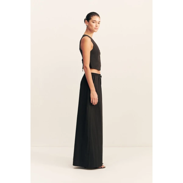 Wide leg pant in black in a premium stretch cotton blend.