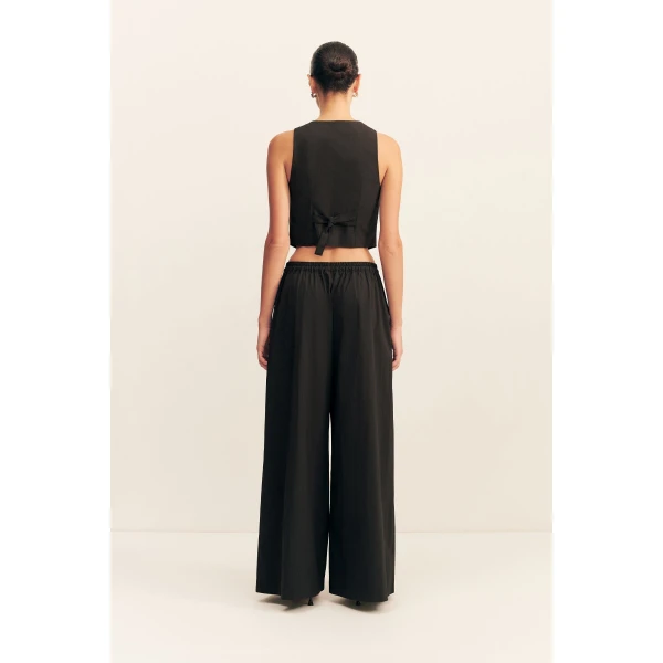 Wide leg pant in black in a premium stretch cotton blend.