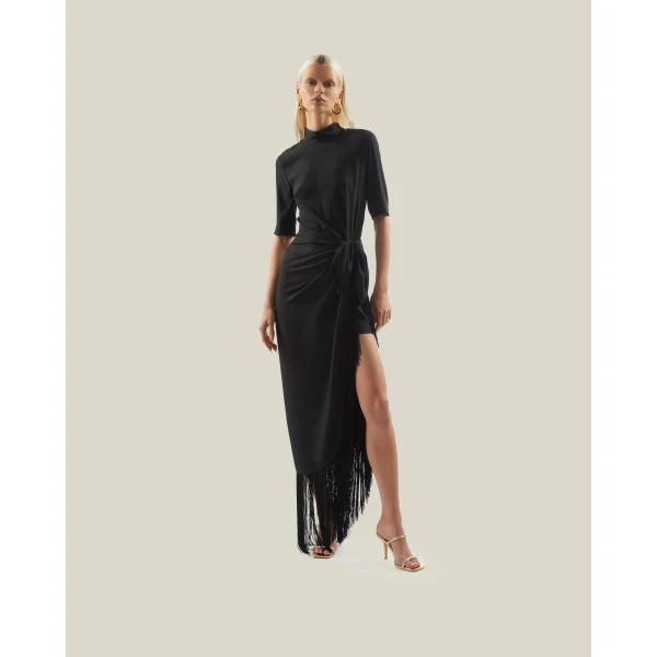 Luxury Taller Marmo dress in satin with feather trim – shop Luxury Shoes 
