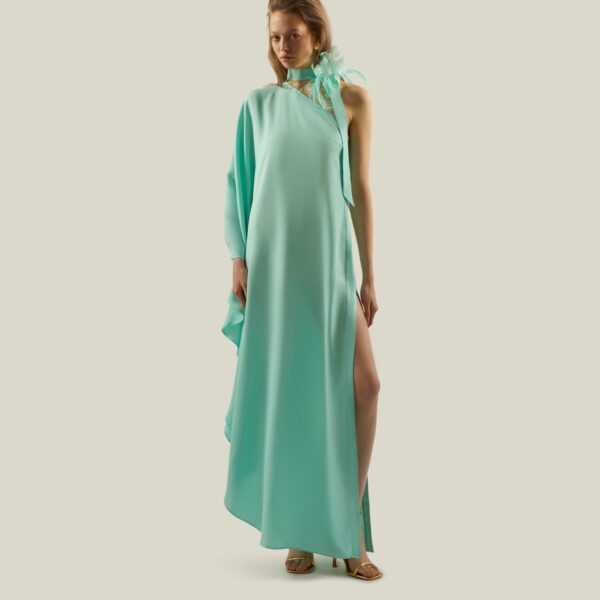 Luxury Taller Marmo dress in satin with feather trim – shop Luxury Shoes 