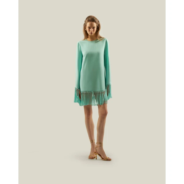 Luxury Taller Marmo dress in satin with feather trim – shop Luxury Shoes 