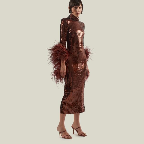 Luxury Taller Marmo dress in satin with feather trim – shop Luxury Shoes 