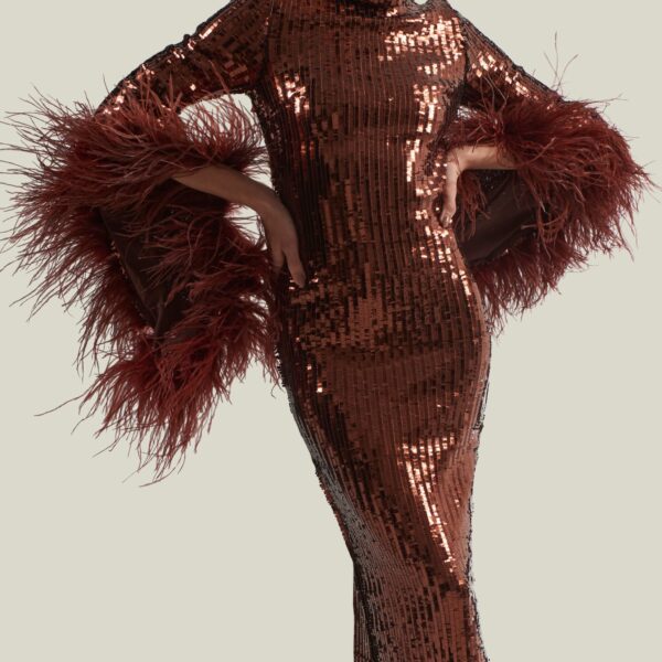 carpet Taller Marmo gown with feather detail – Luxury Shoes 