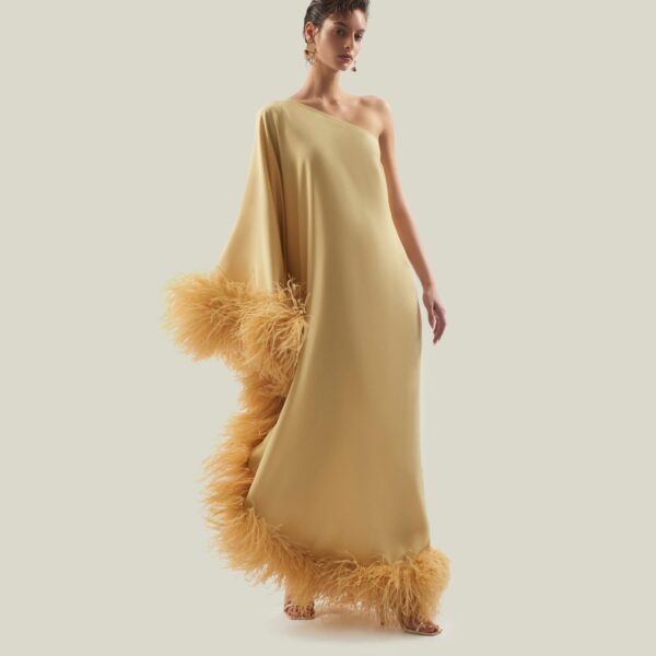 Luxury Taller Marmo dress in satin with feather trim – shop Luxury Shoes 