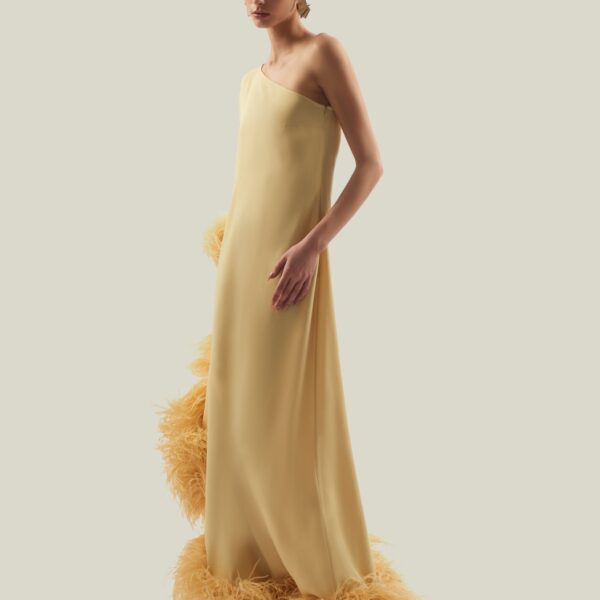 carpet Taller Marmo gown with feather detail – Luxury Shoes 