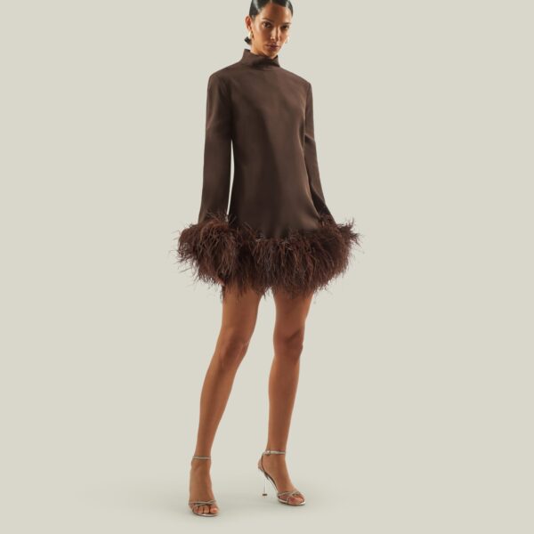 Luxury Taller Marmo dress in satin with feather trim – shop Luxury Shoes 