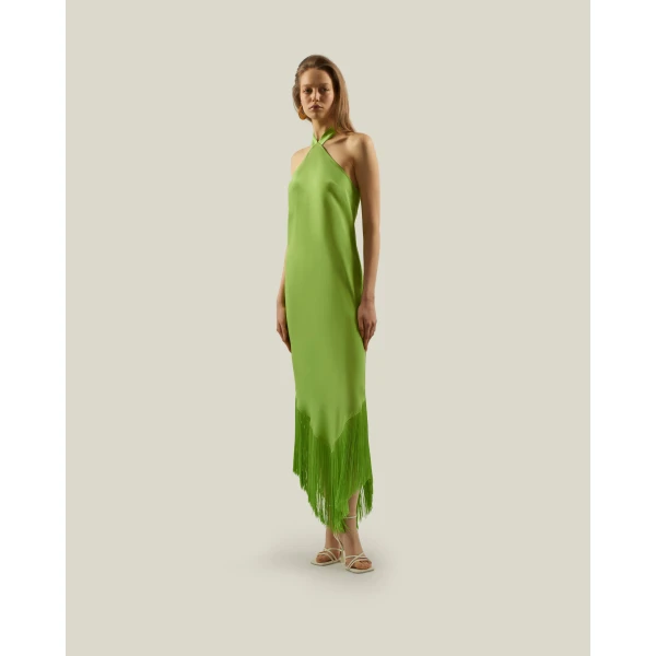 Luxury Taller Marmo dress in satin with feather trim – shop Luxury Shoes 