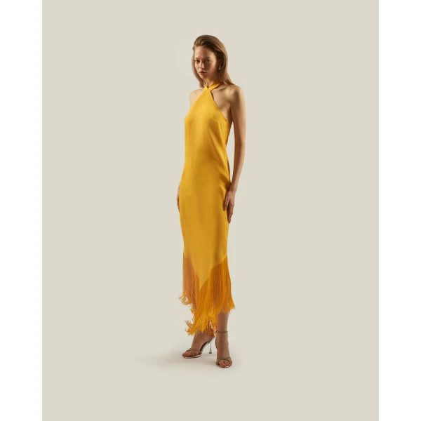 Luxury Taller Marmo dress in satin with feather trim – shop Luxury Shoes 