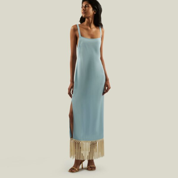 Luxury Taller Marmo dress in satin with feather trim – shop Luxury Shoes 